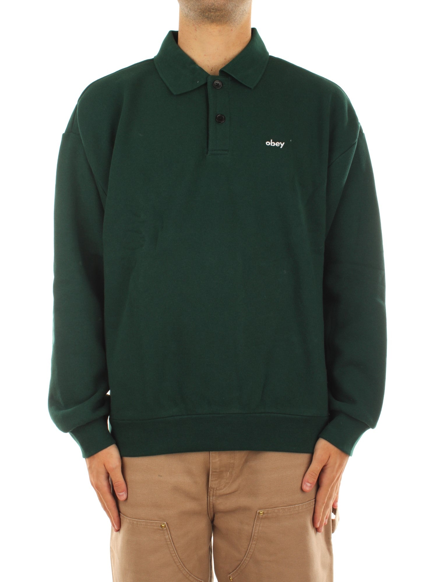 Obey Lowercase Fleece Polo Verde