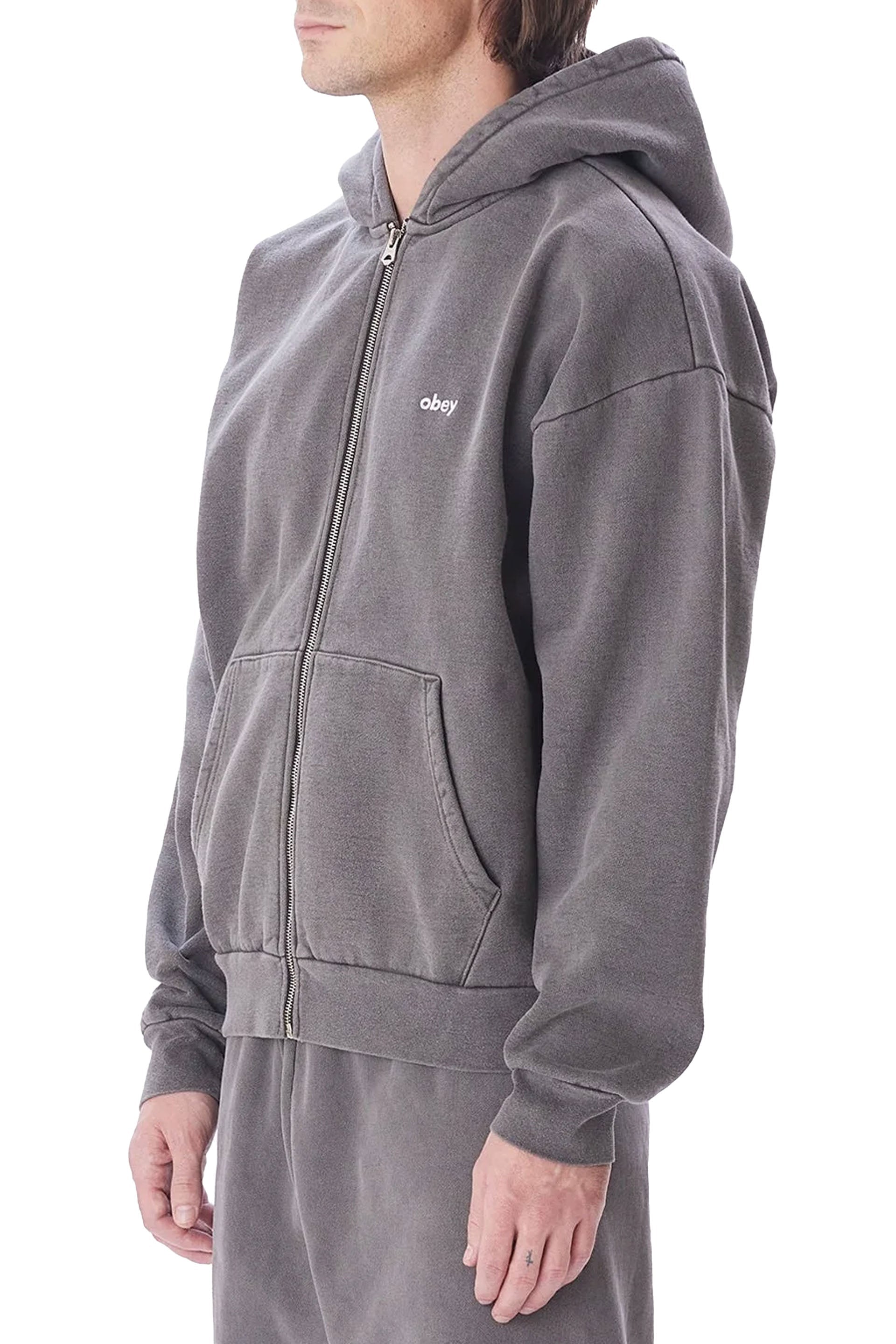 Obey Lowercase Pigment Zip Hood Fleece Pigment Grigio