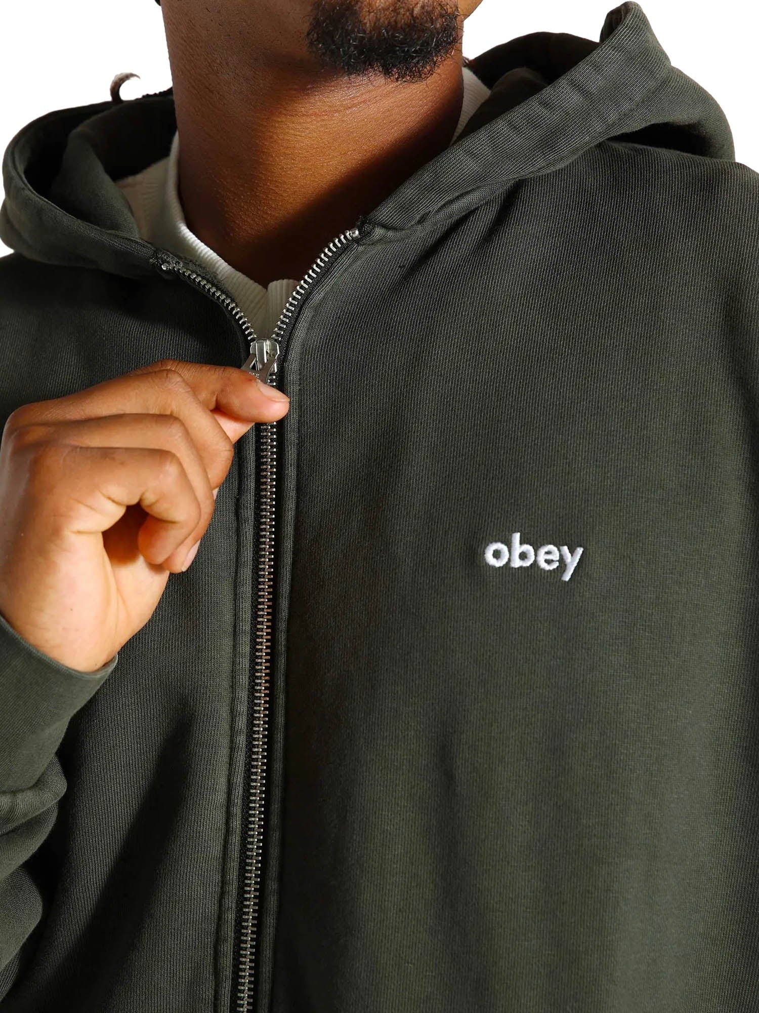 Obey Lowercase Pigment Zip Hood Fleece Pigment Verde