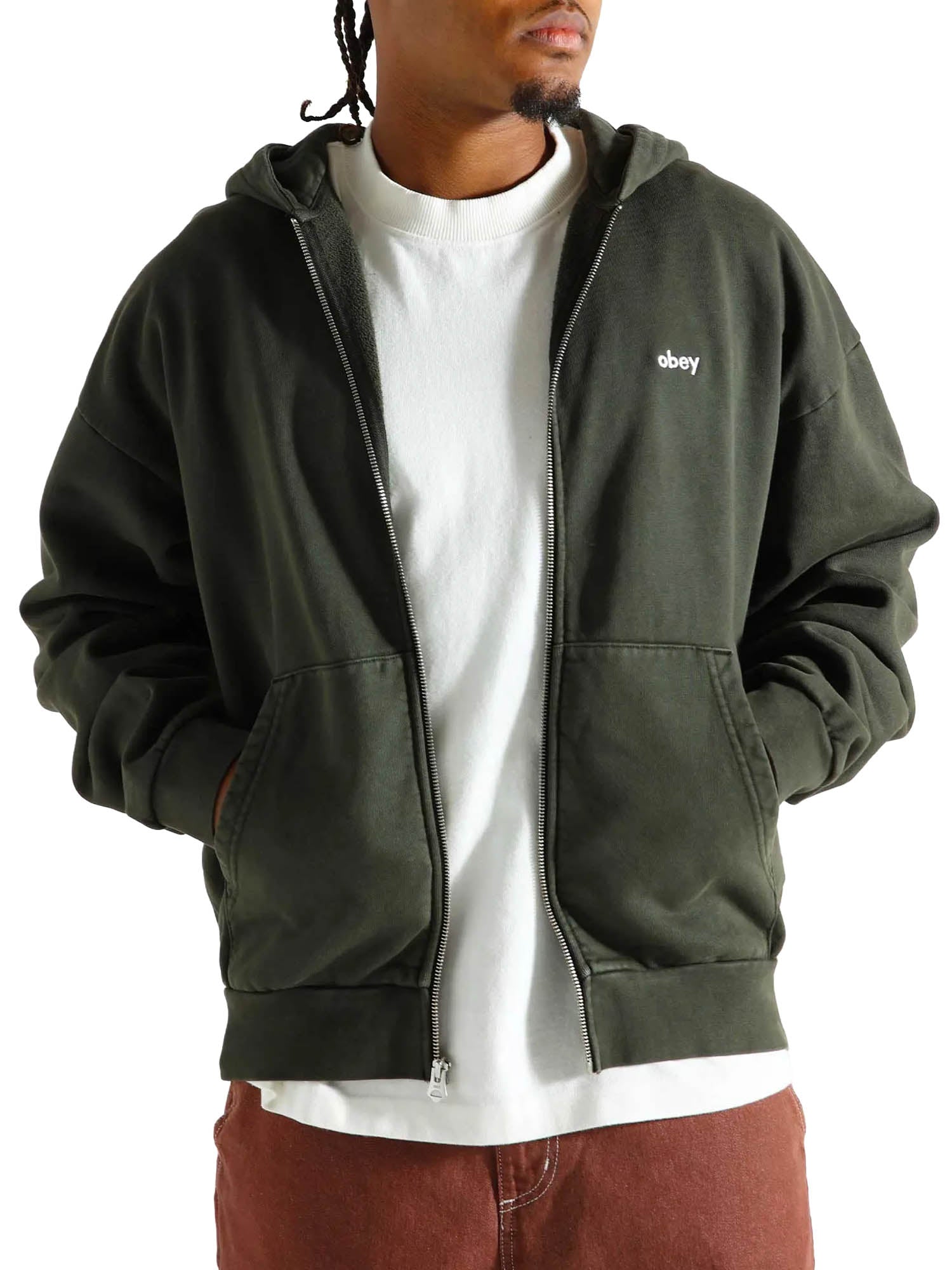 Obey Lowercase Pigment Zip Hood Fleece Pigment Verde