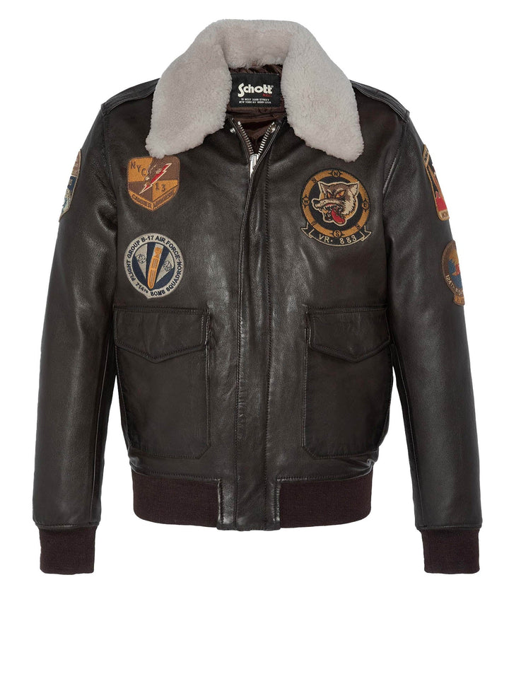 Schott Giacca Patched Flight Jacket Marrone