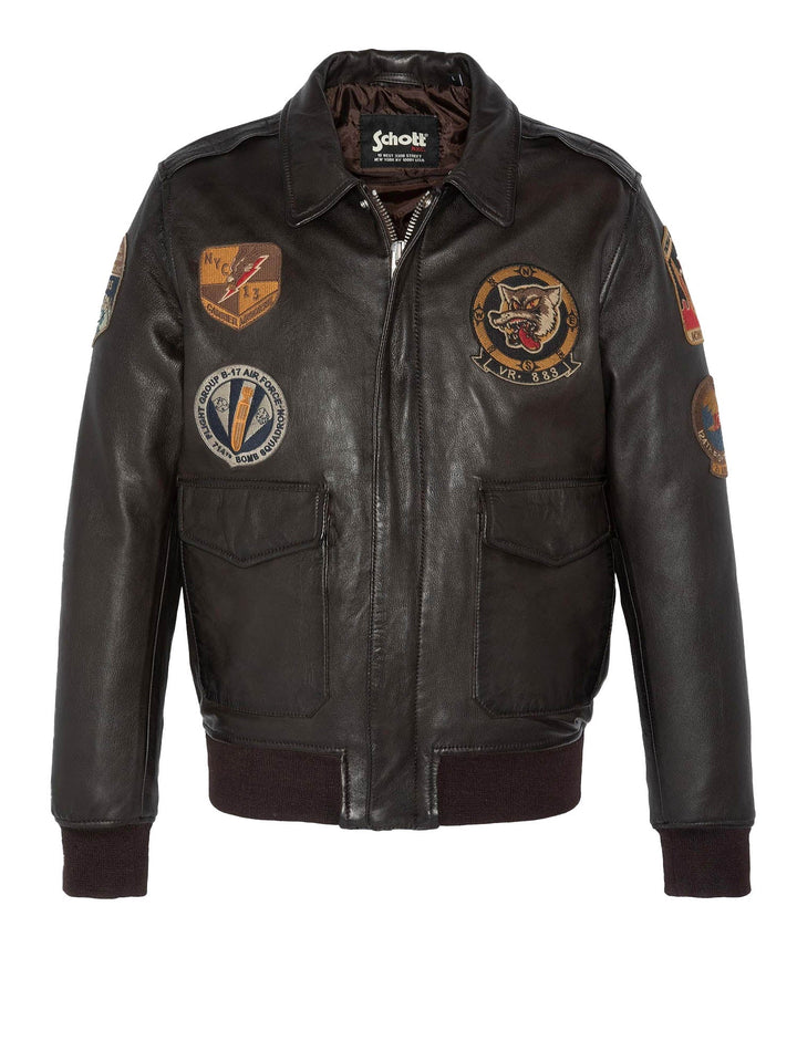 Schott Giacca Patched Flight Jacket Marrone