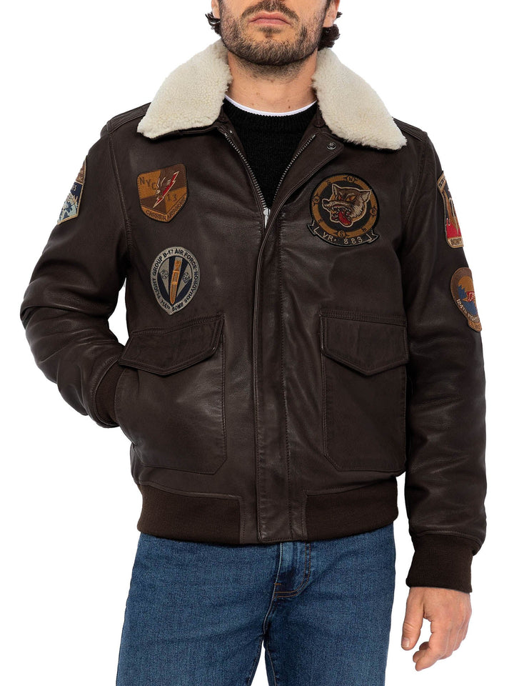 Schott Giacca Patched Flight Jacket Marrone