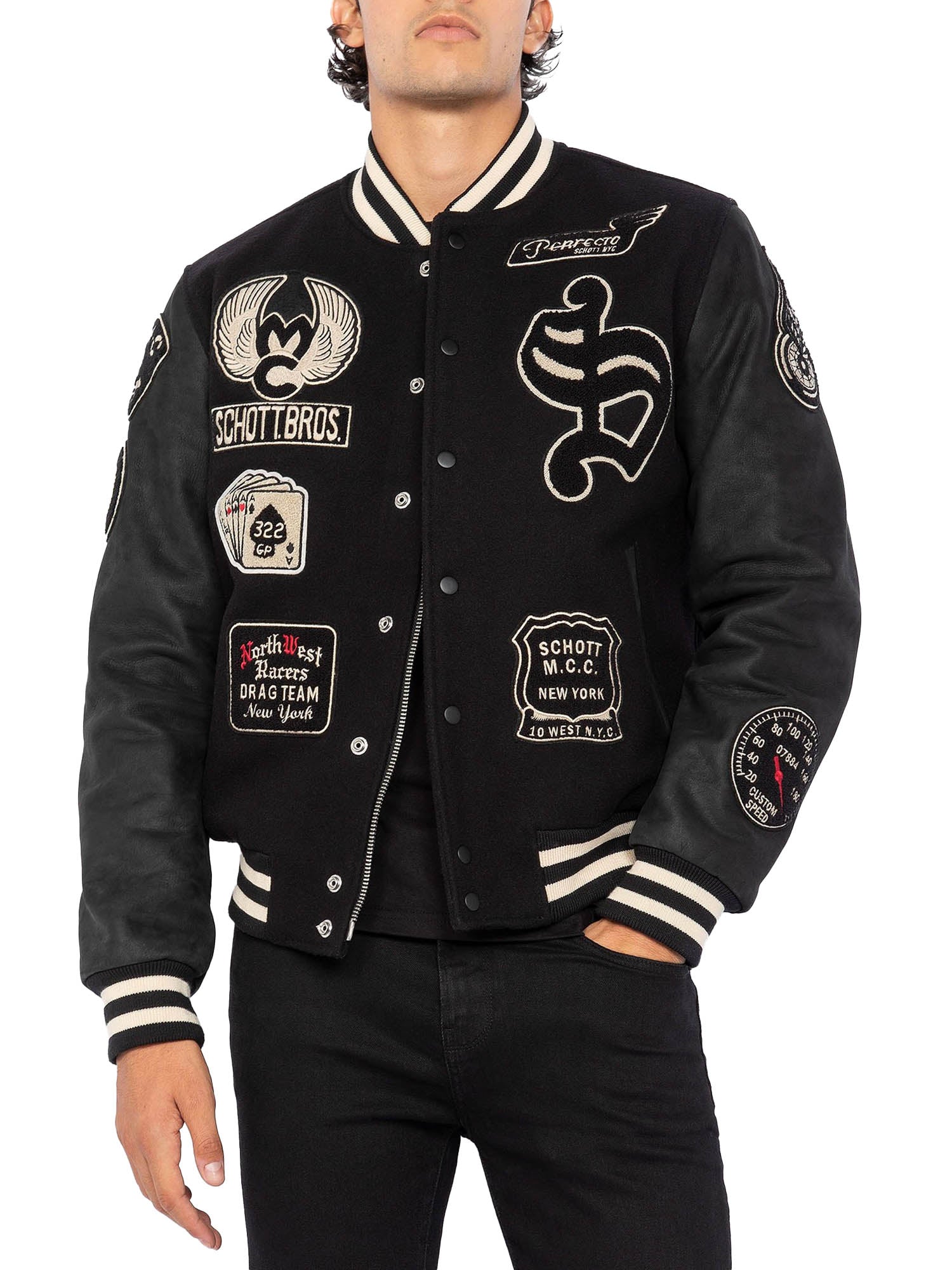 Schott Varsity Motor Patched Jacket Nero