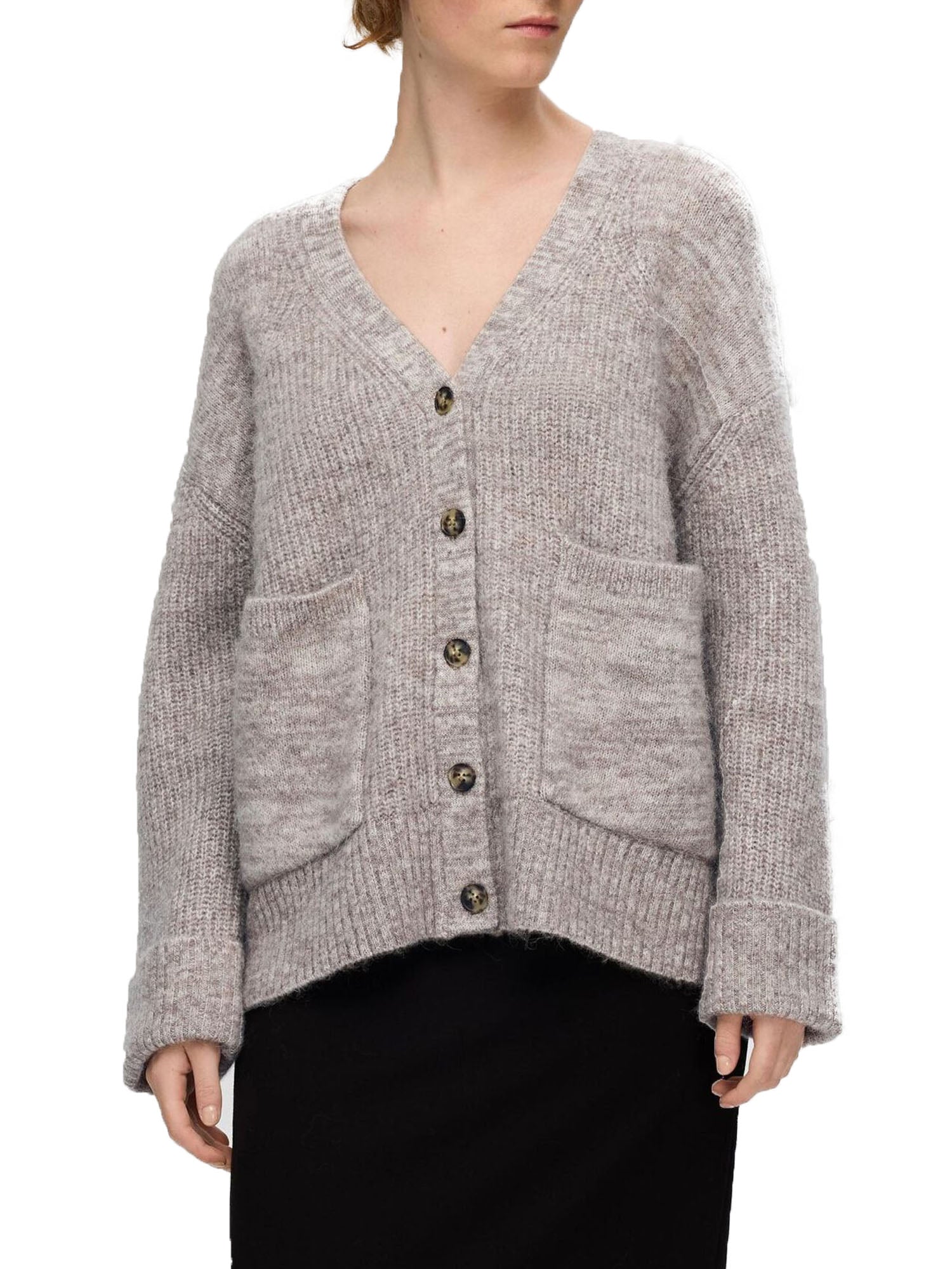 Selected Slfalva Ls Knit Cardigan Grigio