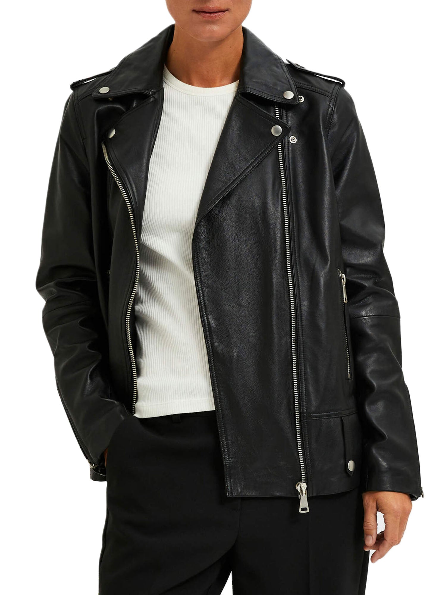 Selected Slfmadison Leather Jacket B Noos Nero