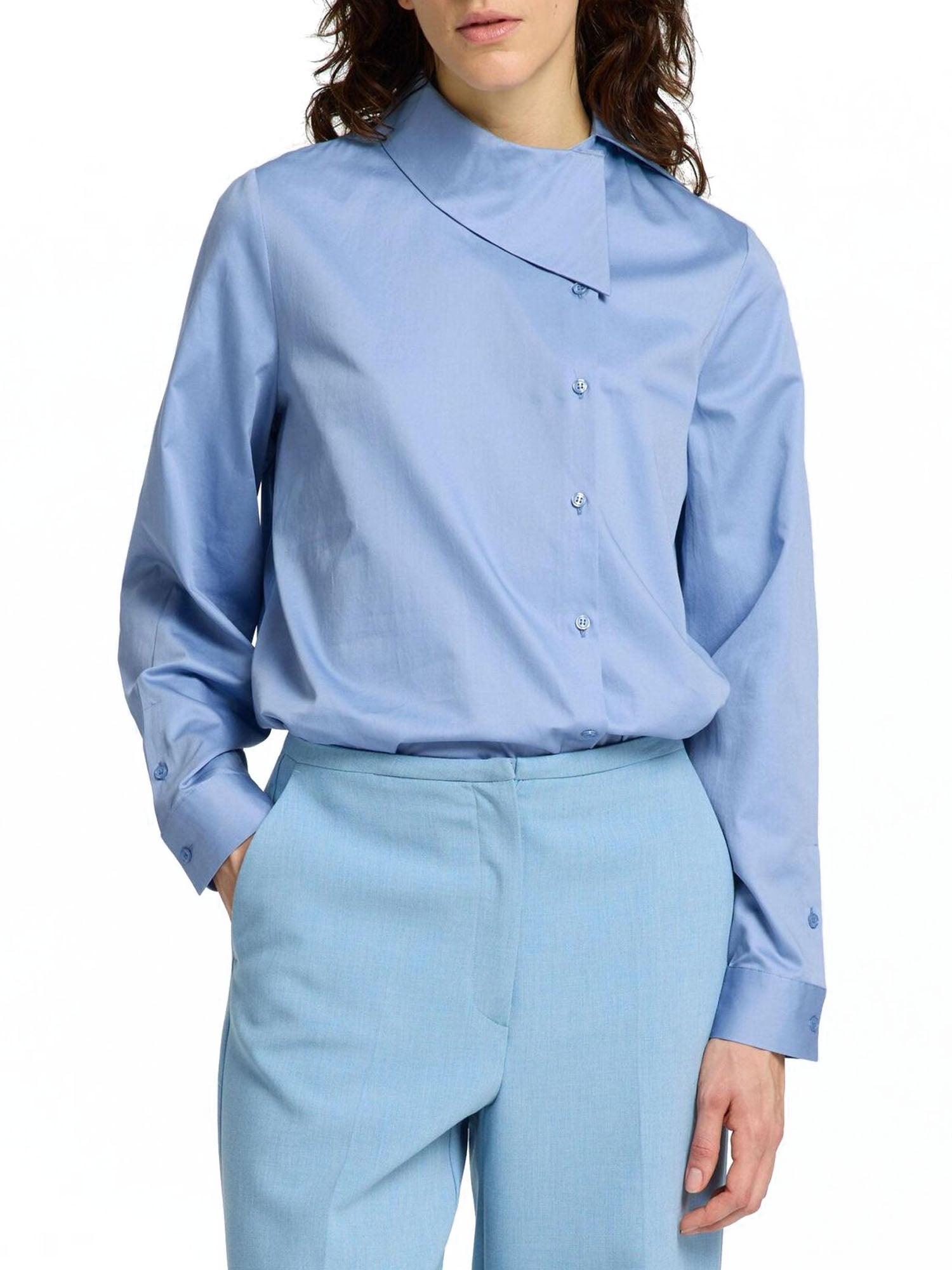 Selected Slfnelina Ls Buttoned Cotton Shirt Azzurro