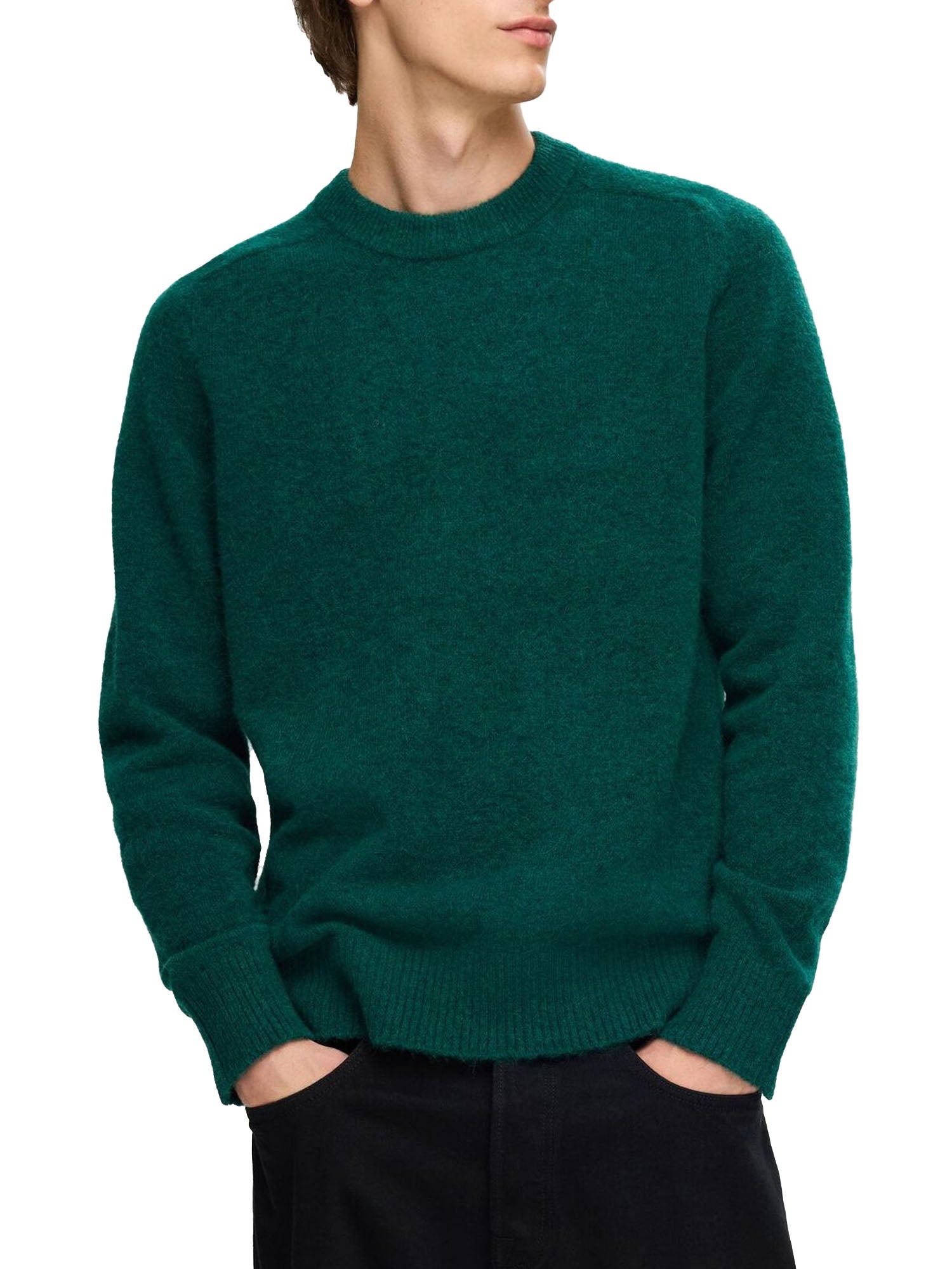 Selected Slhrai Ls Knit Crew Neck Verde