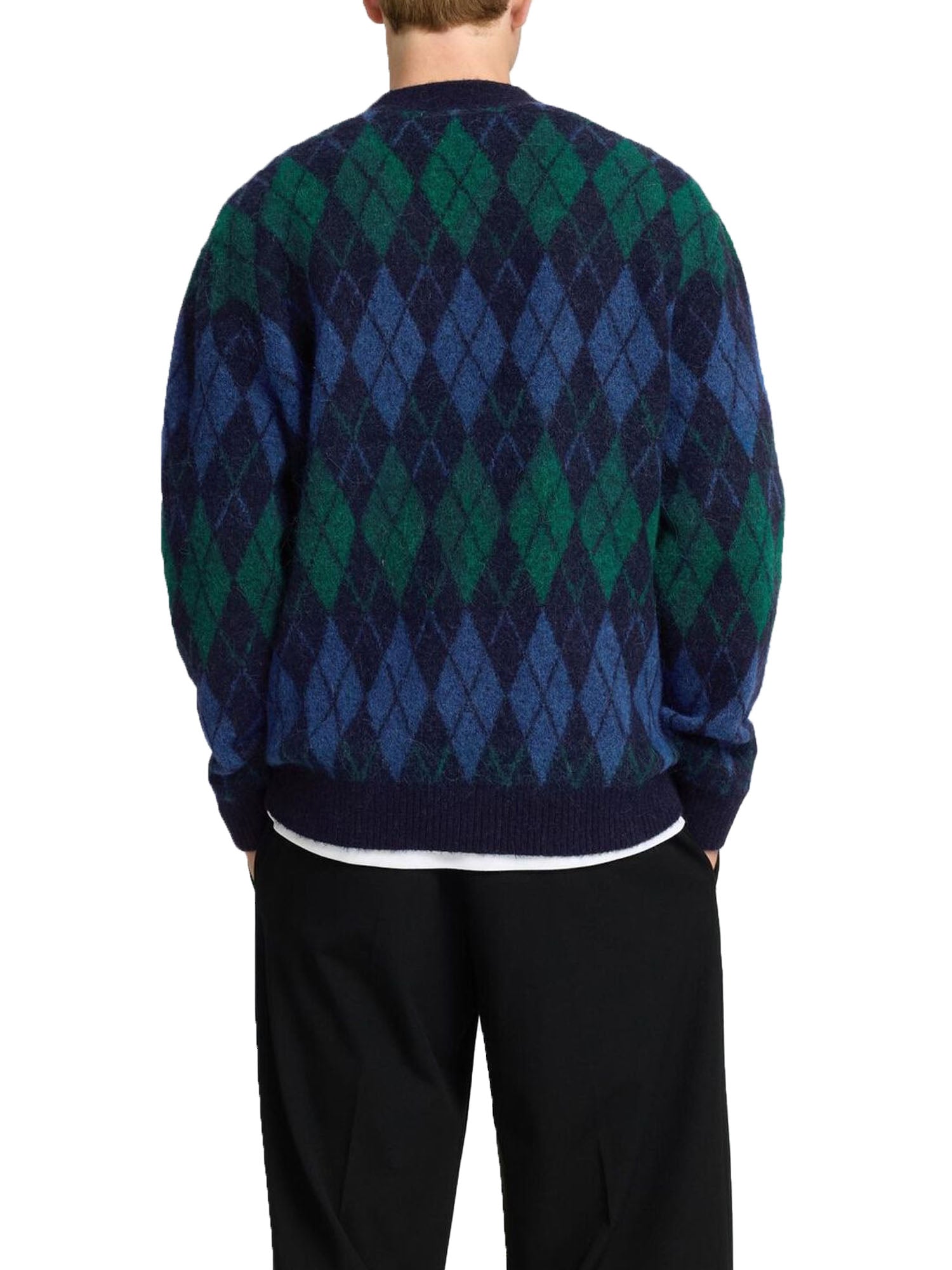 Selected Slhrai Ls Knit Relaxed Argyle Cardigan Blu