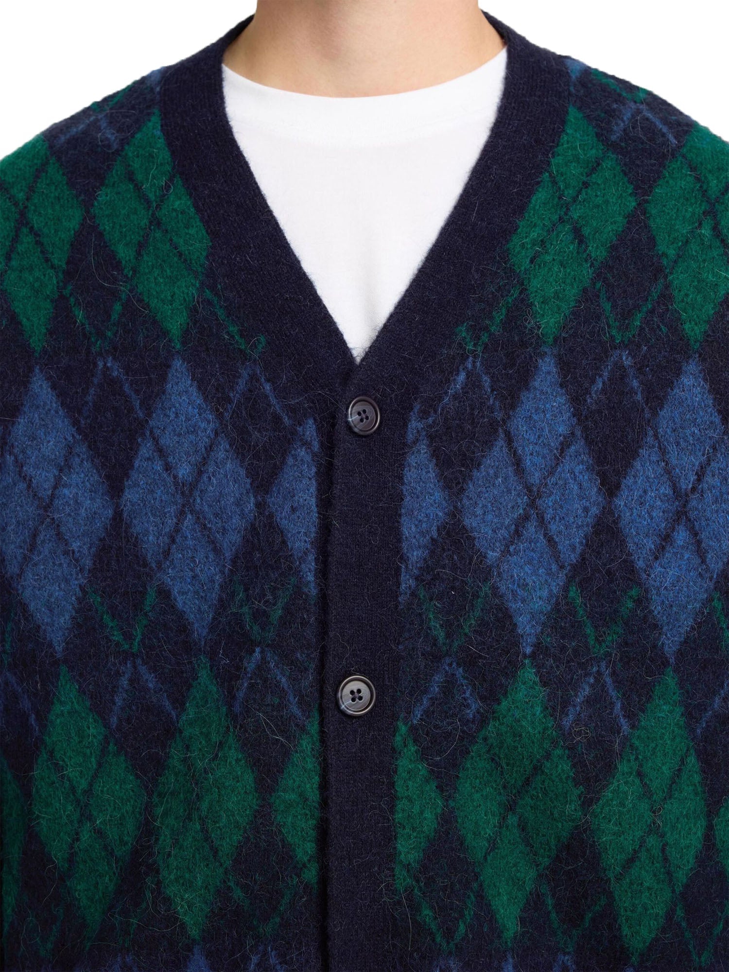 Selected Slhrai Ls Knit Relaxed Argyle Cardigan Blu