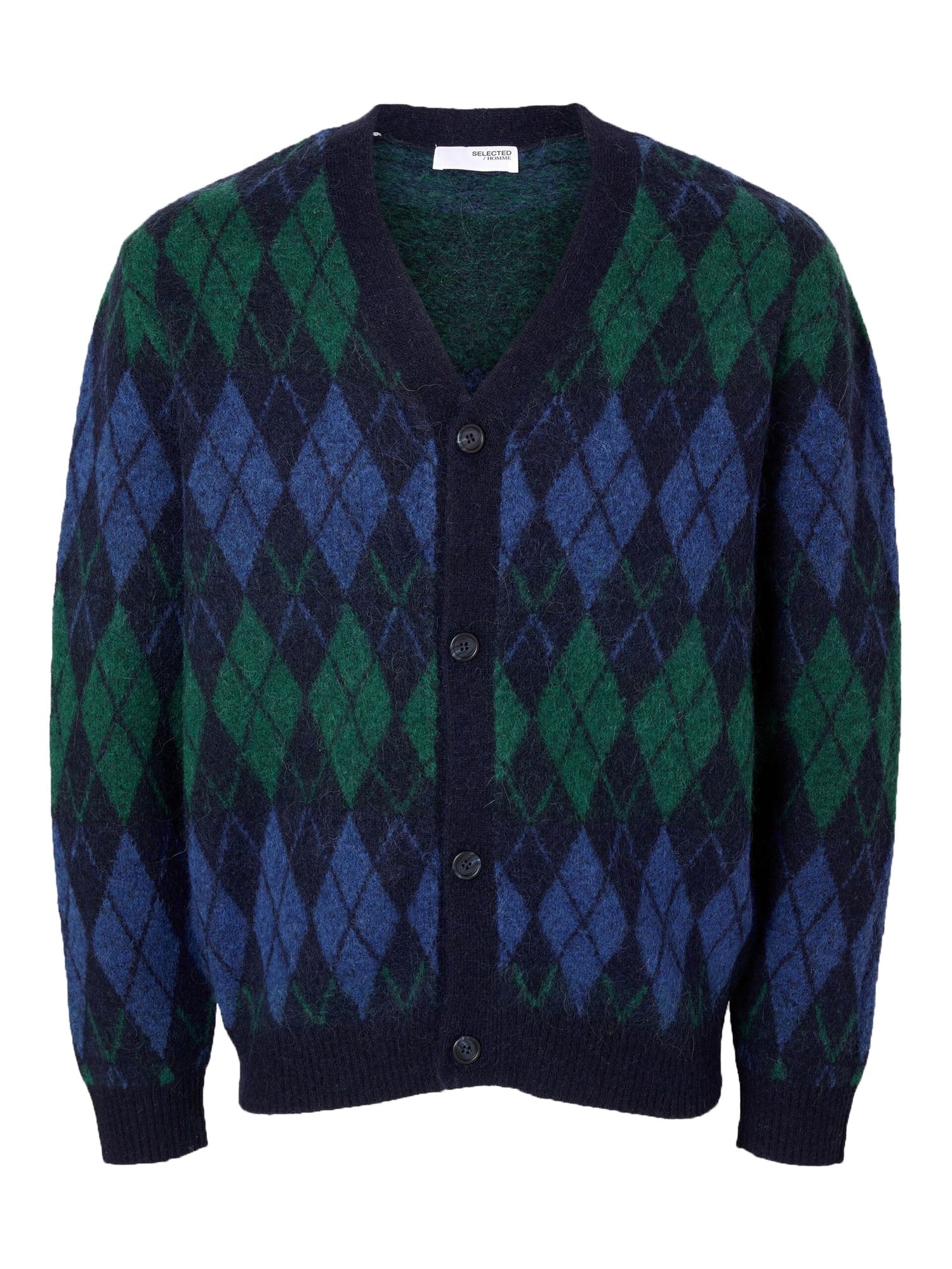 Selected Slhrai Ls Knit Relaxed Argyle Cardigan Blu