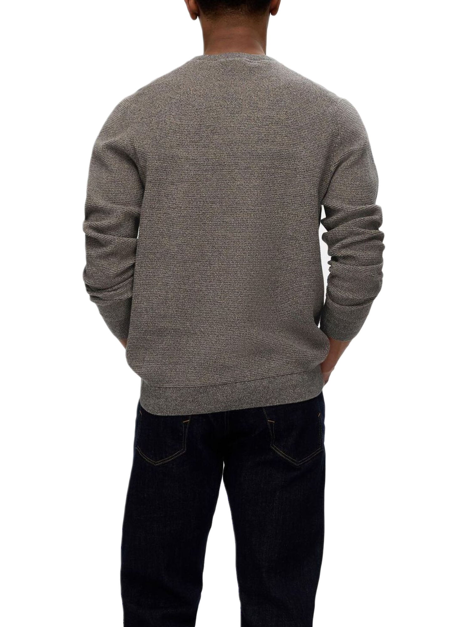 Selected Slhross Ls Knit Structure Crew Neck Grigio