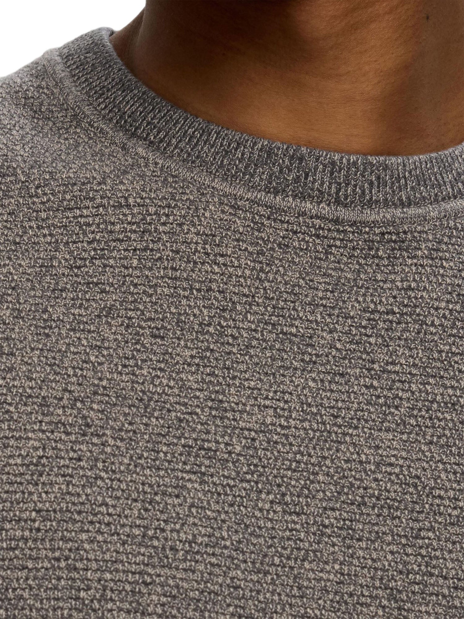 Selected Slhross Ls Knit Structure Crew Neck Grigio