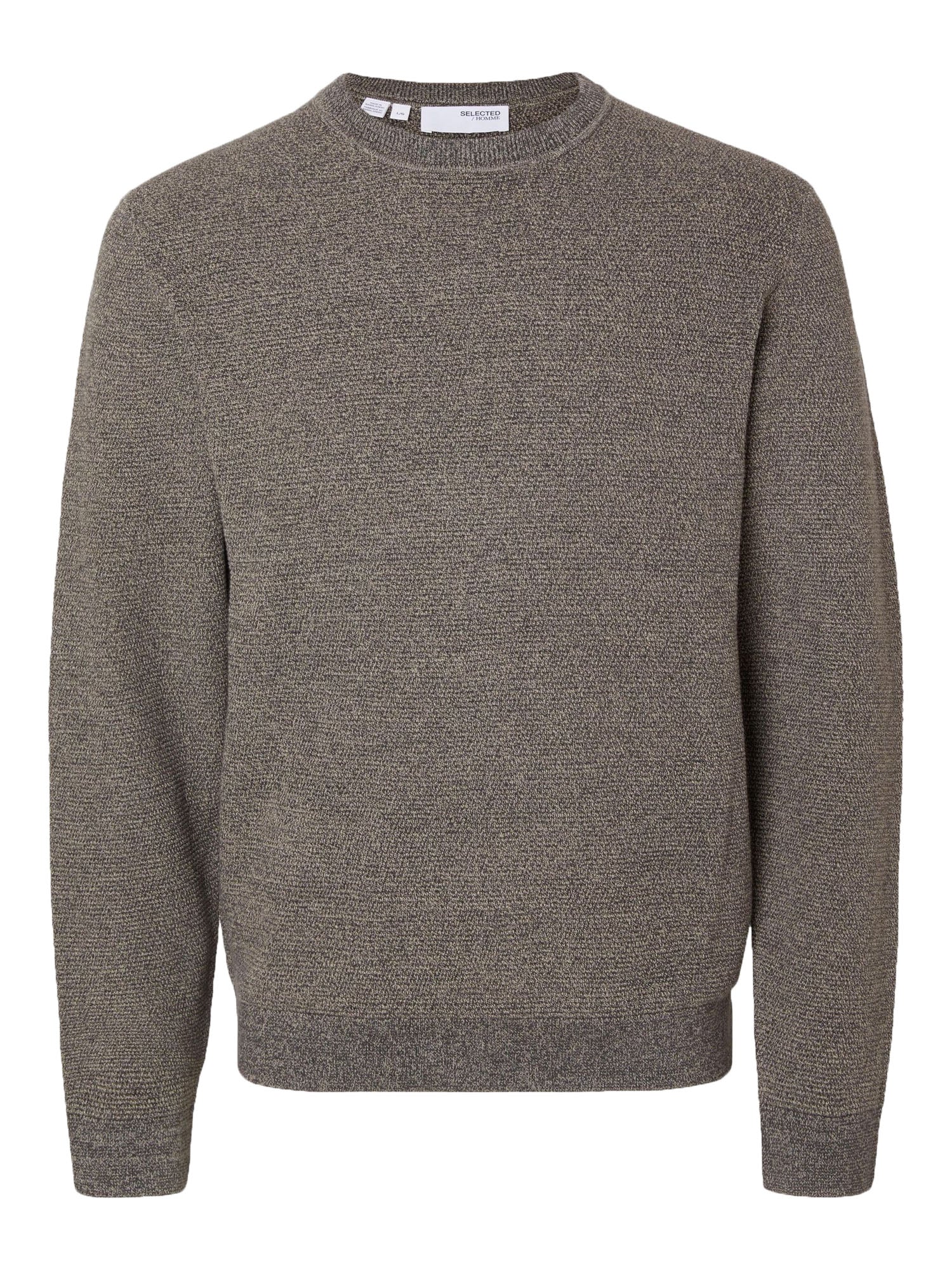 Selected Slhross Ls Knit Structure Crew Neck Grigio