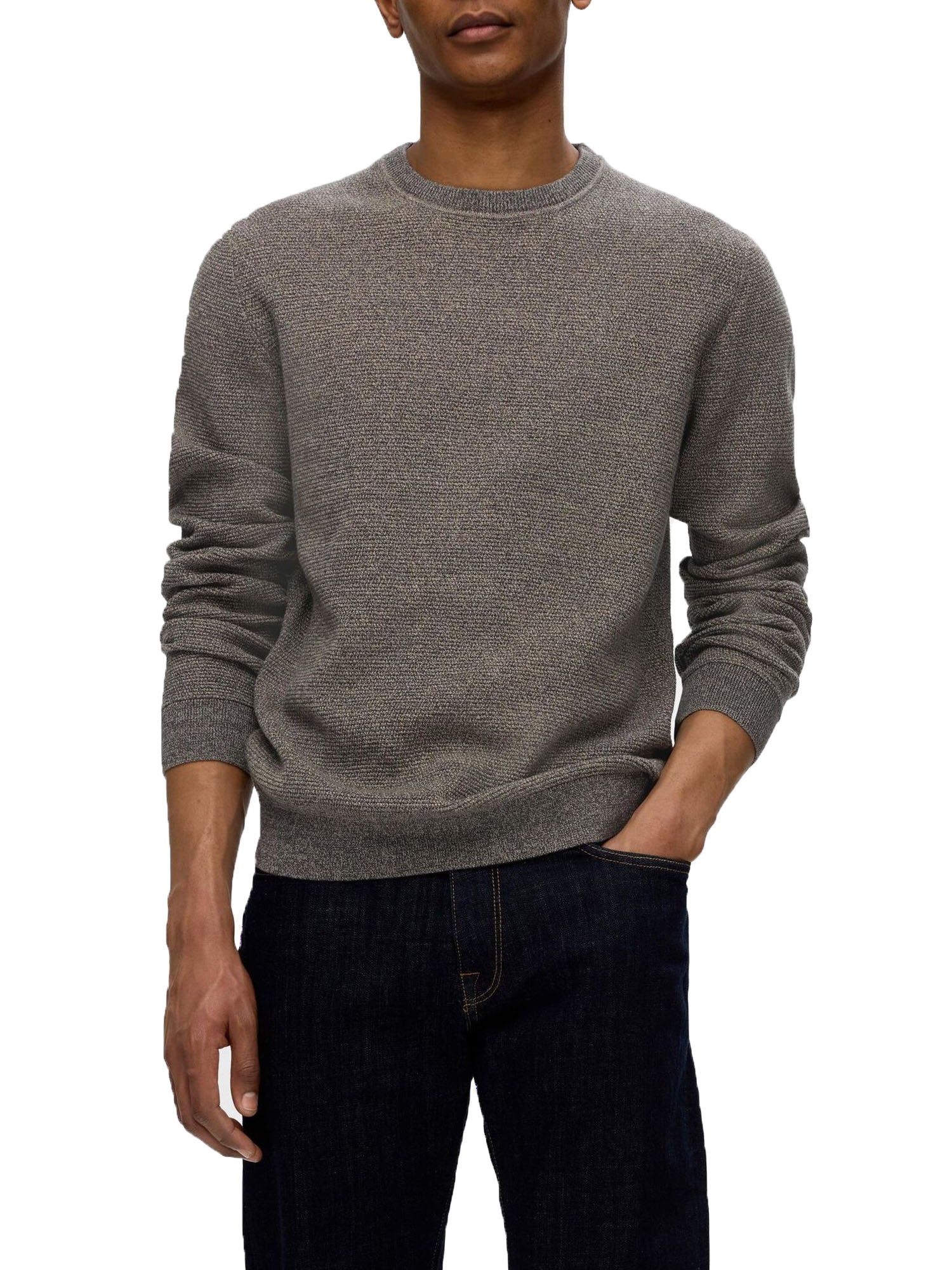 Slhross Ls Knit Structure Crew Neck