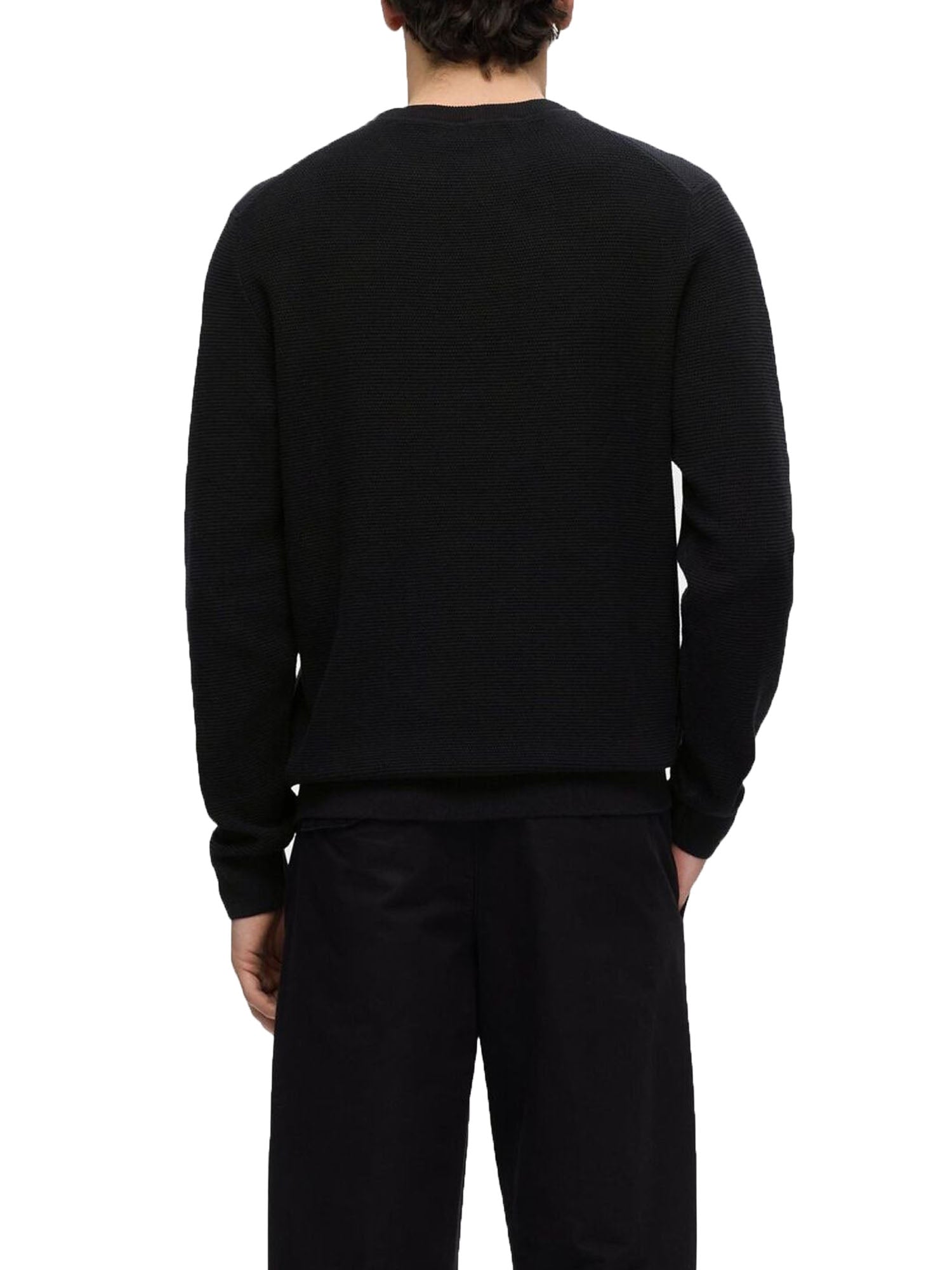 Selected Slhross Ls Knit Structure Crew Neck Nero