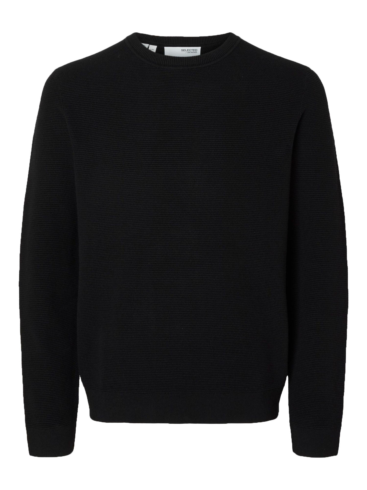 Selected Slhross Ls Knit Structure Crew Neck Nero