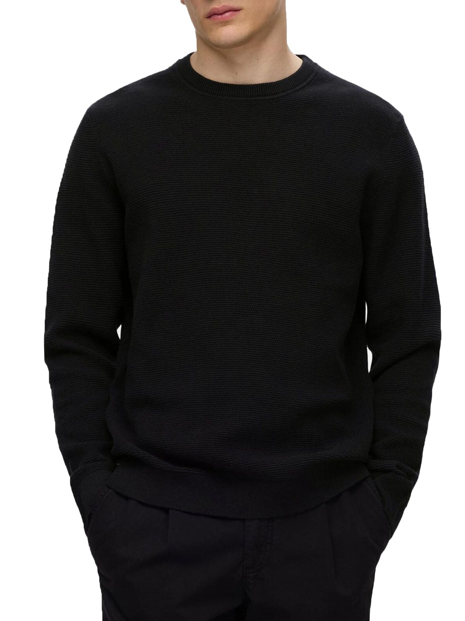 Slhross Ls Knit Structure Crew Neck