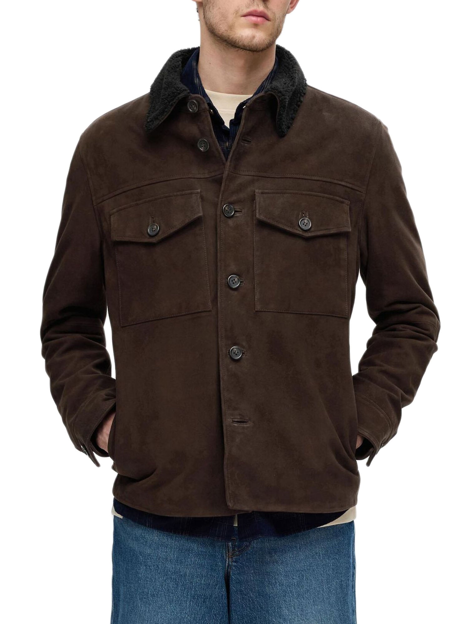 Selected Slhross Suede Overshirt Marrone