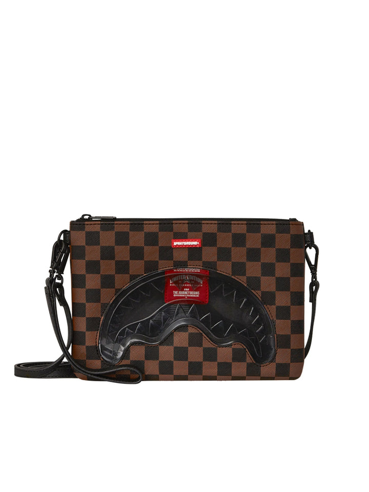 Sprayground Sip Clear Sm Eyes Cross Clutch Strap Marrone