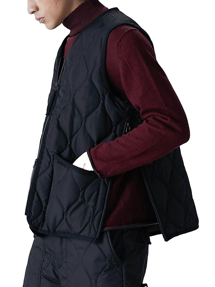 Taion Gilet militare con zip e scollo a V Nero