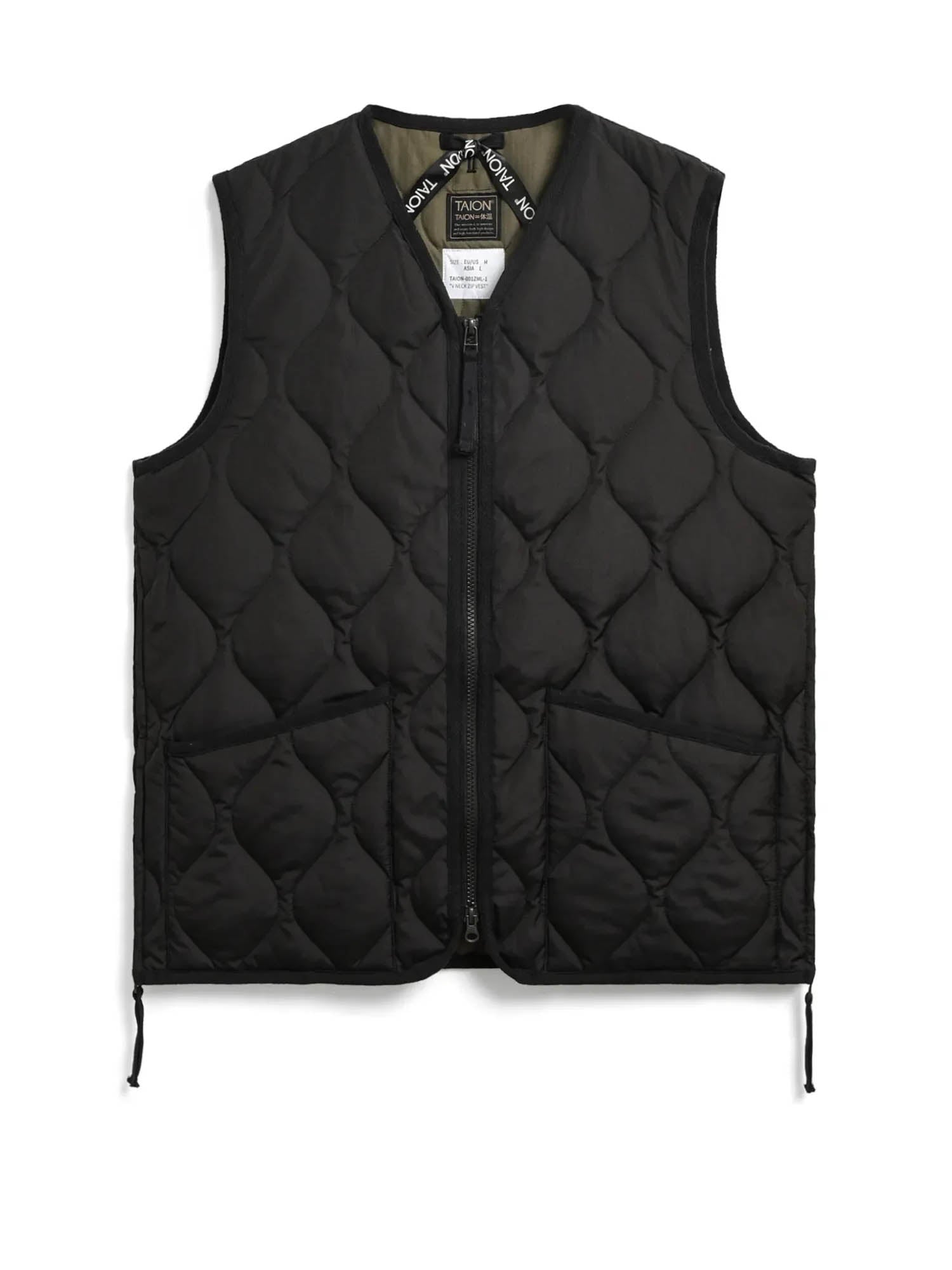 Taion Gilet militare con zip e scollo a V Nero