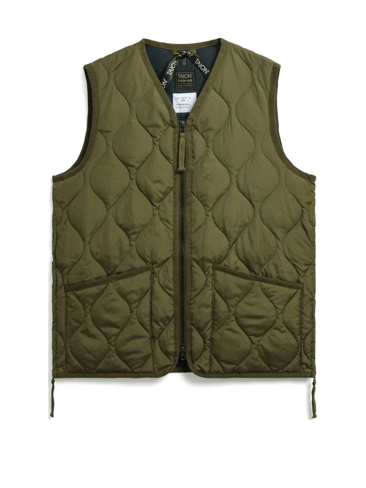 Taion Gilet militare con zip e scollo a V Verde