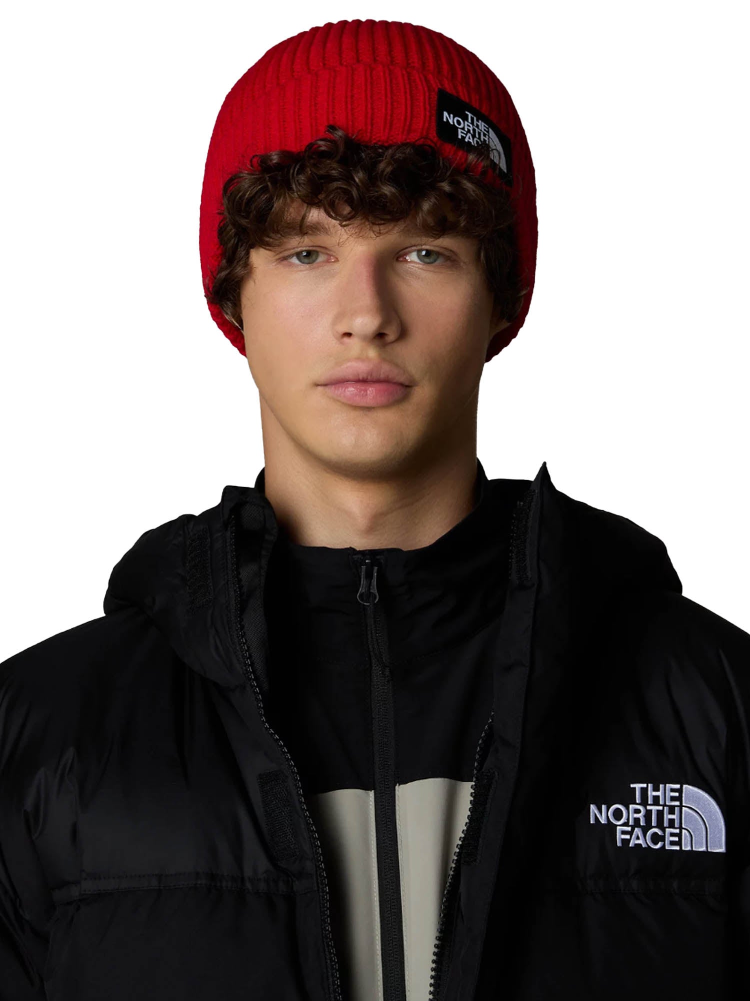 The North Face Berretto con risvolto e logo box TNF Rosso