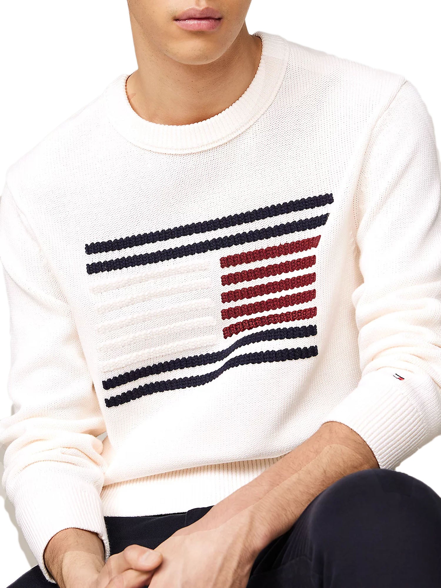 Tommy Hilfiger Big Graphic Flag Crew Neck Bianco