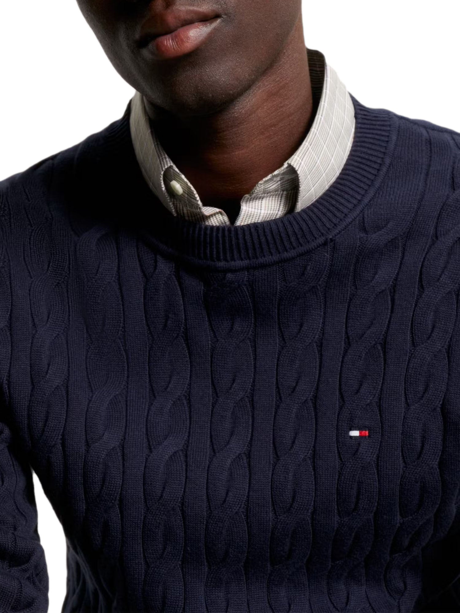 Tommy Hilfiger Classic Cotton Cable Crew Neck Blu