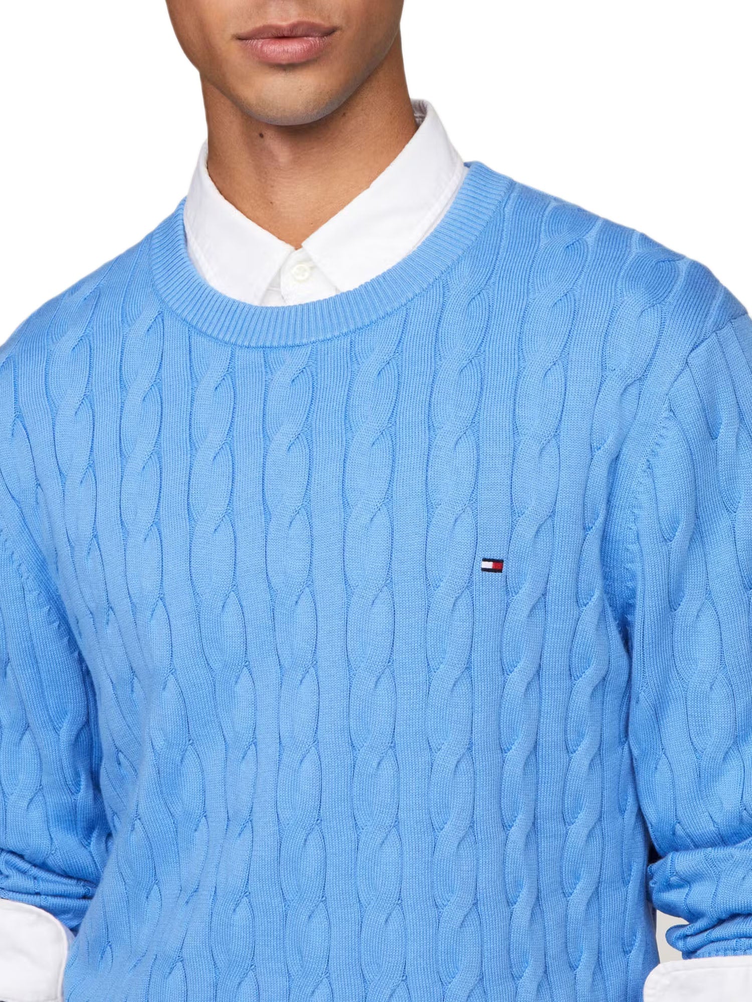 Tommy Hilfiger Classic Cotton Cable Crew Neck Blu