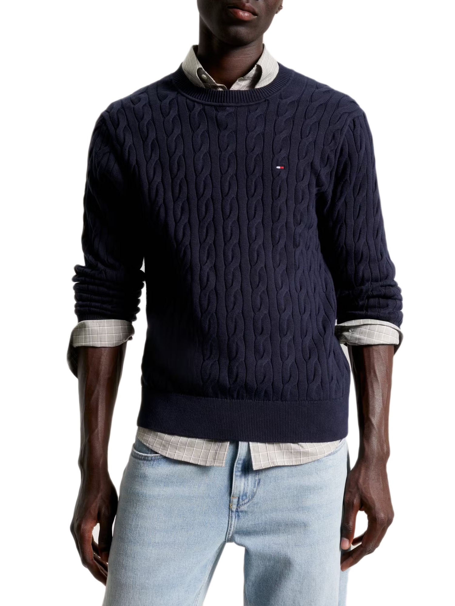 Tommy Hilfiger Classic Cotton Cable Crew Neck Blu