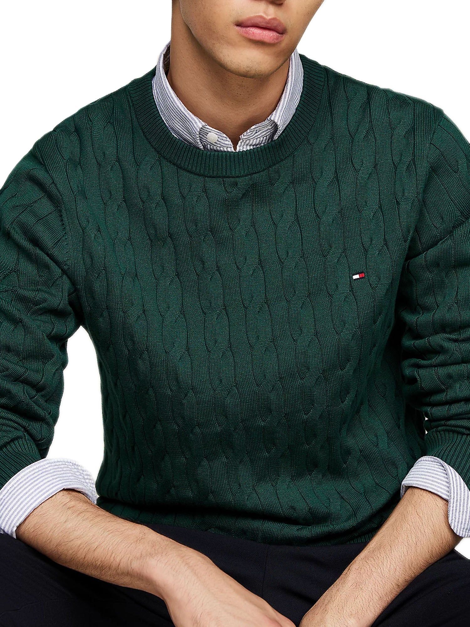 Tommy Hilfiger Classic Cotton Cable Crew Neck Verde