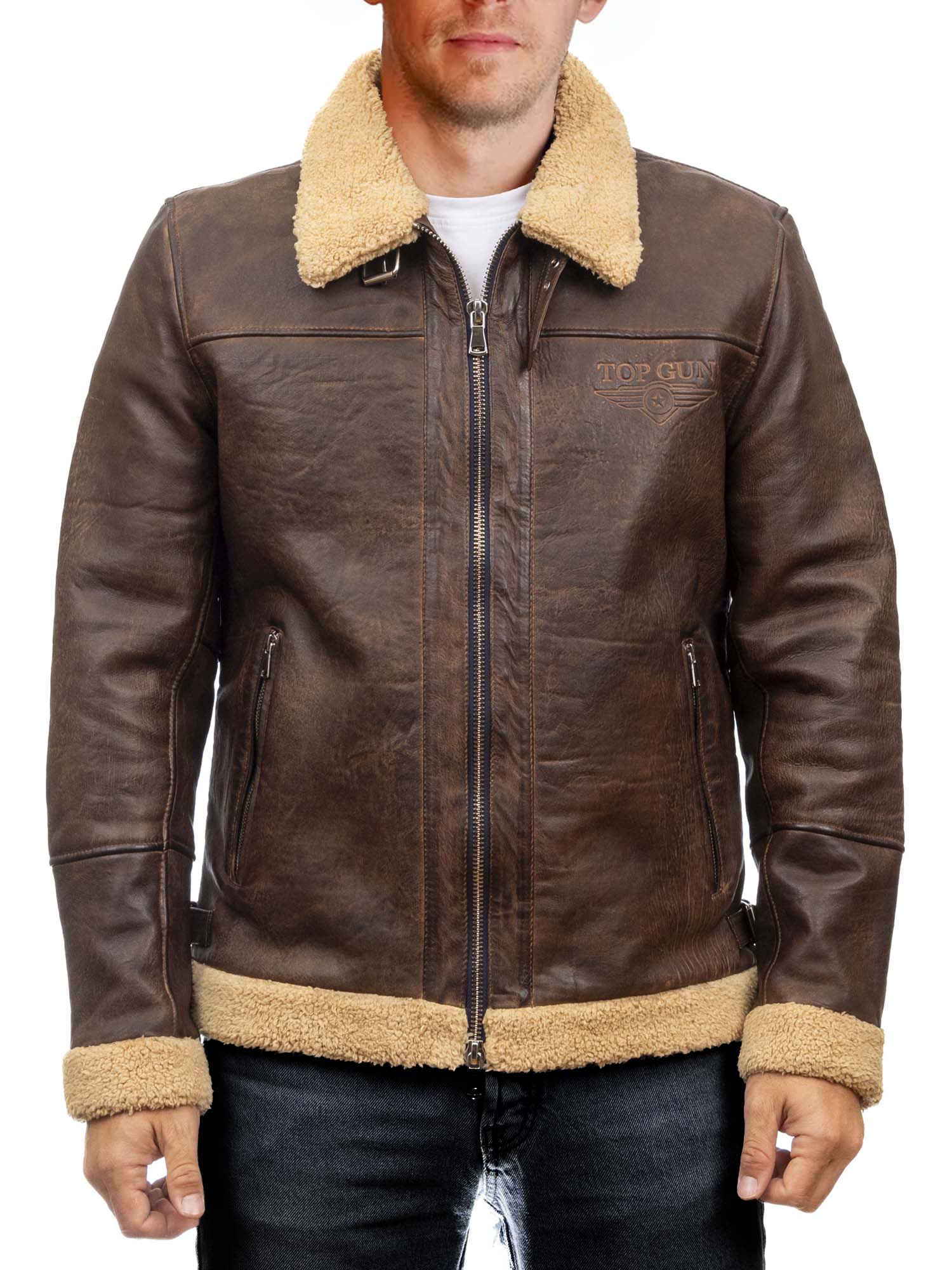 Top Gun Top Gun® Leather Jacket Marrone